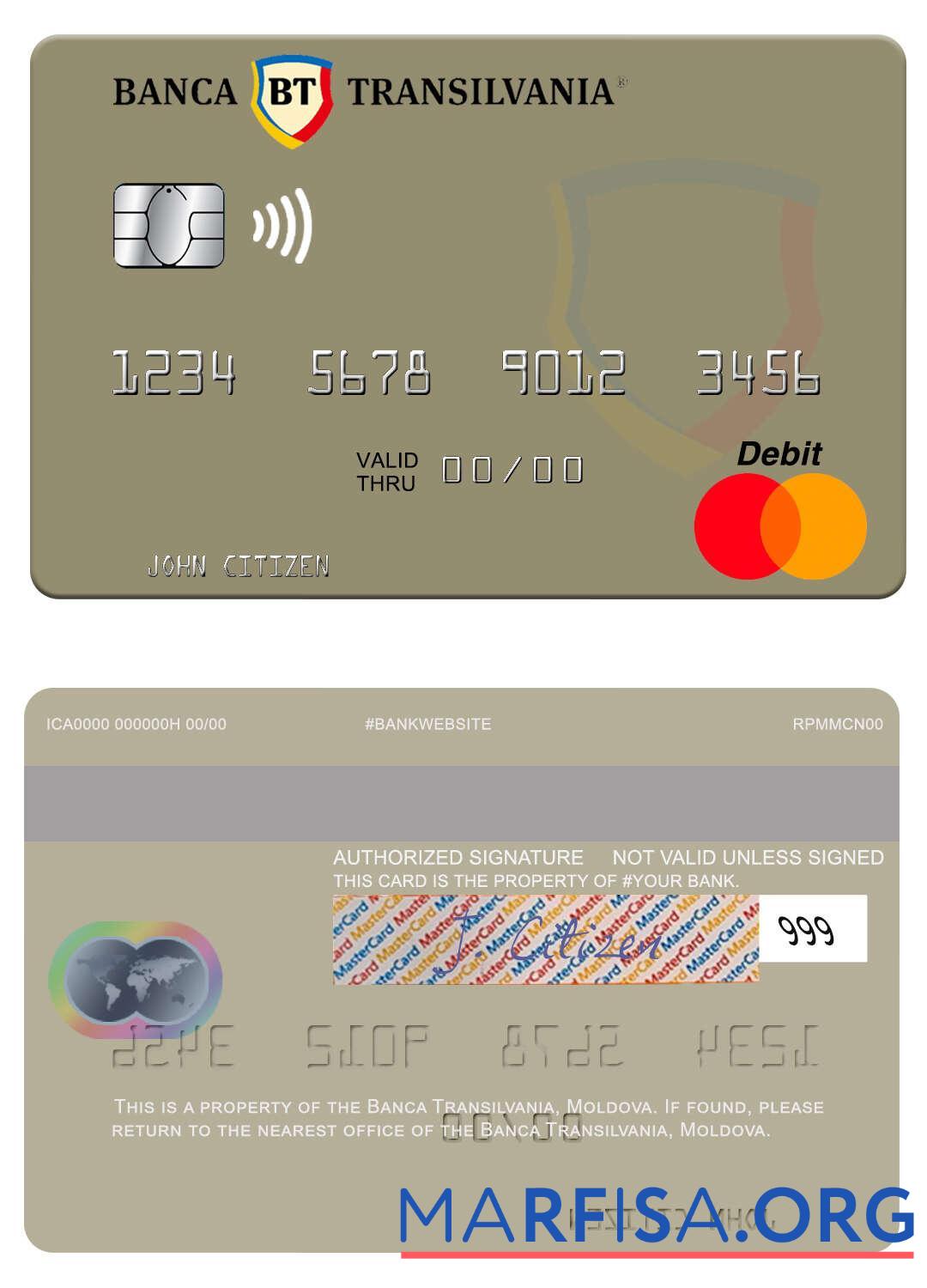 Realistic Moldova Banca Transilvania mastercard template